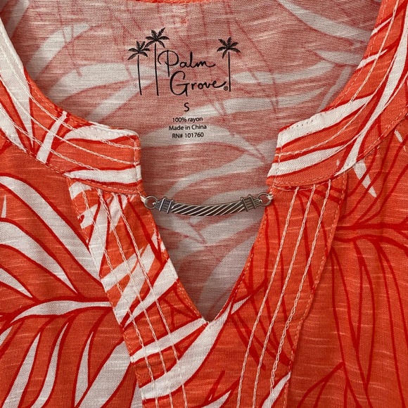Tropical Leaf Print Sleeveless Top - Coral size Small - Picture 2 of 2